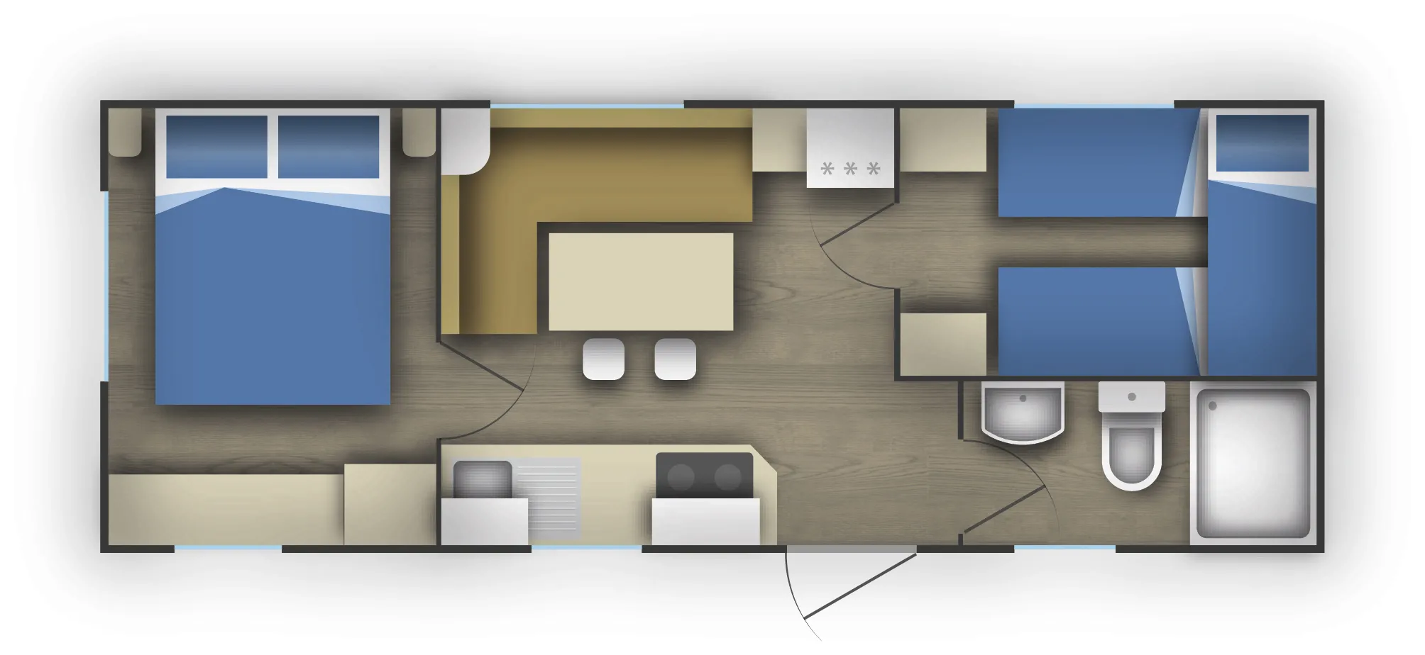 Grundriss des Mobilheim Premium A+ am Camping Resort Riegersburg