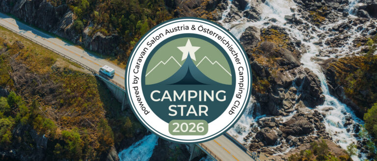 Campingstar Banner mit schönem Hintergrund
